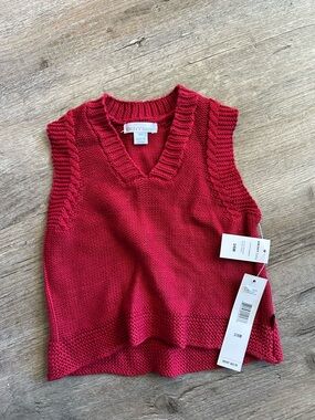 DKNY Red Knit V-Neck Sweater Vest for Kids